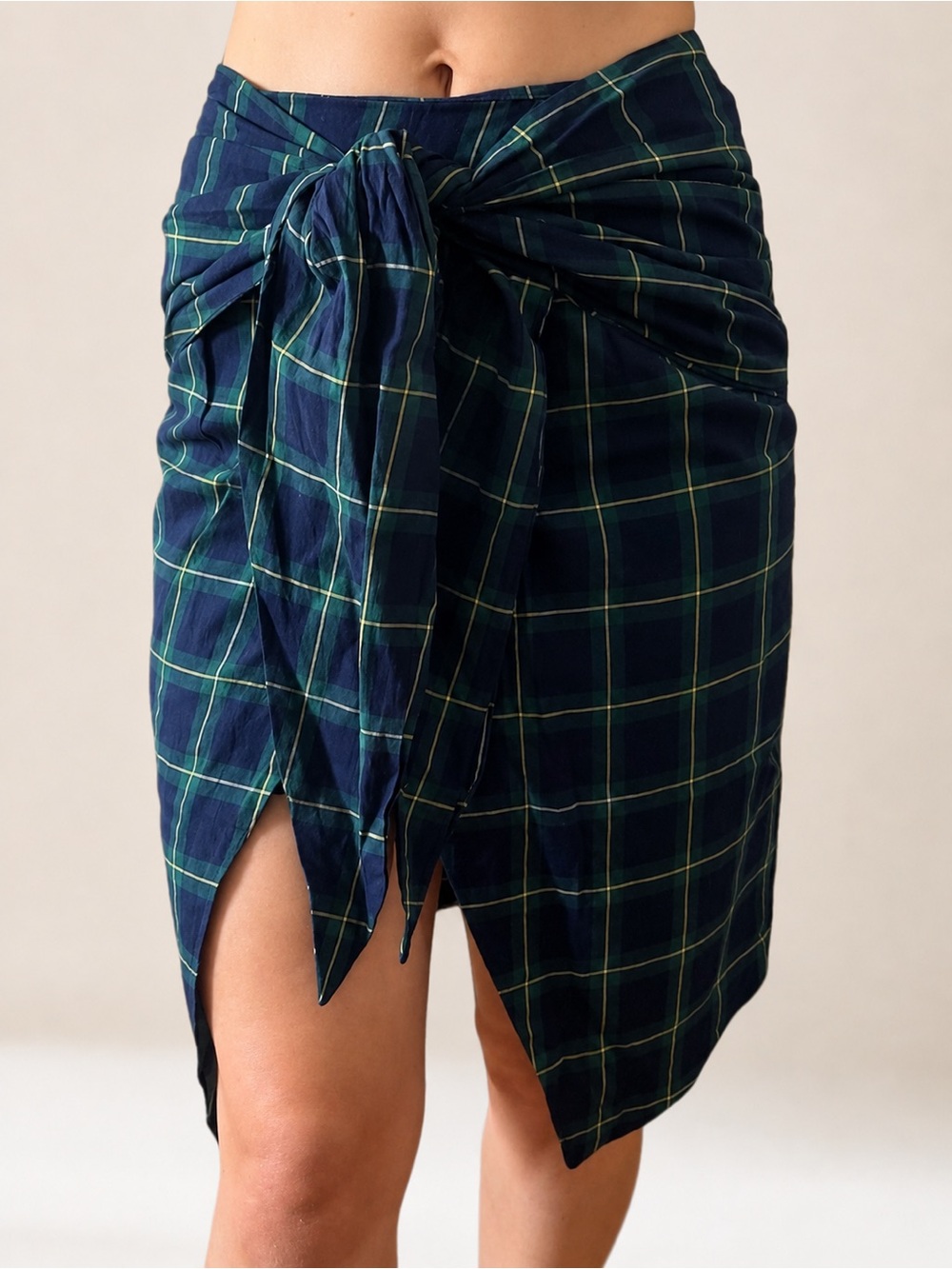J.O.A. Los Angeles High Waist Plaid Tartan Midi Wrap Tie Pencil Skirt - XS / S - Picture 1 of 16